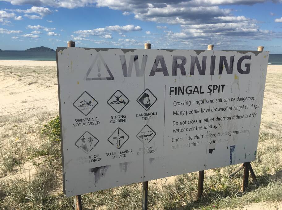 A warning sign at Fingal Spit. Picture by Stephen Barnett