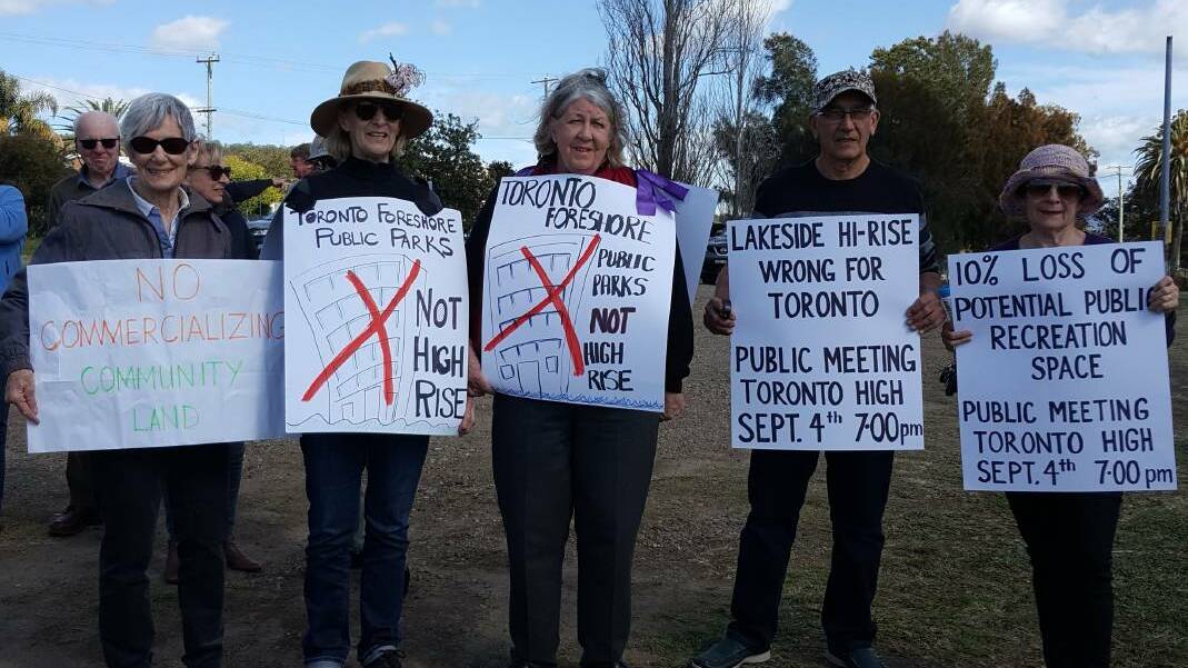 Opposition: Protesters rallying in September against Lake Macquarie City Council's plan for a mixed-use four-to-six storey development on Toronto foreshore.