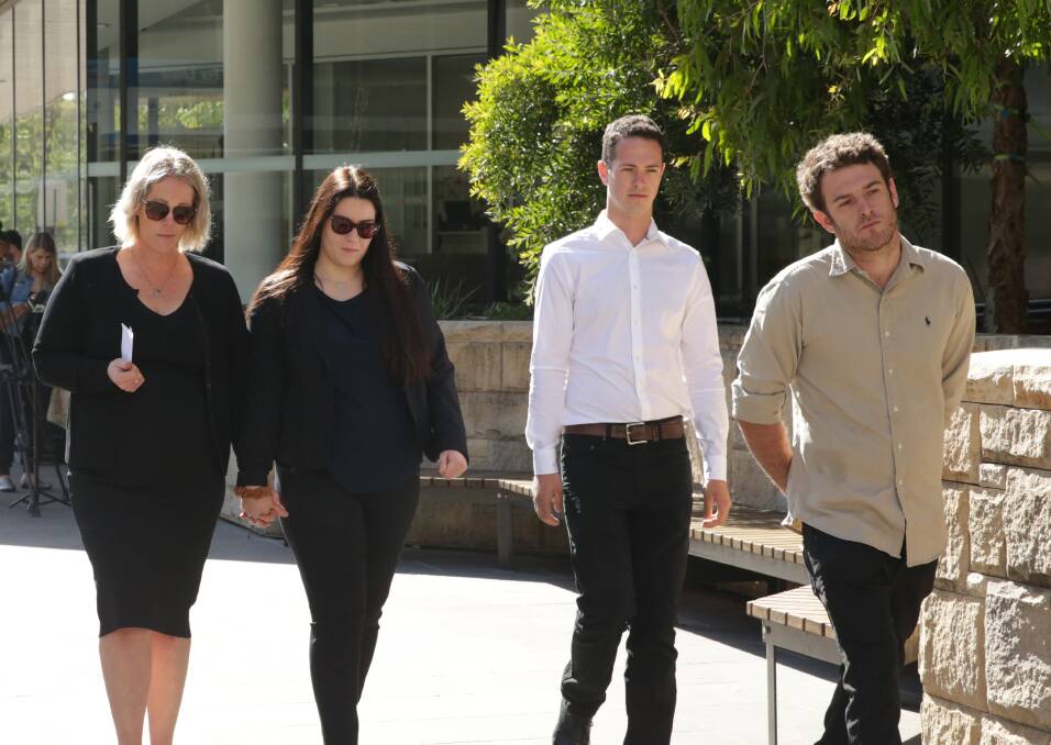 Luca Raso's mother Michelle Degenhardt with Luca's sister Victoria and brothers Nicholas and Sam at Newcastle courthouse on Monday. Picture: Simone De Peak