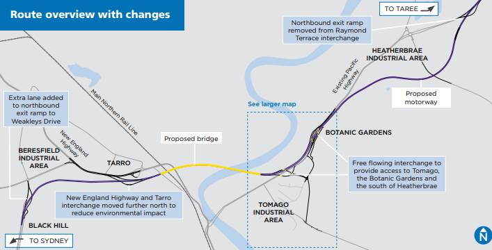 Missing link: A map showing an overview of the proposed extension of the M1 Pacific Motorway to Raymond Terrace.