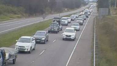 North-bound traffic on the Pacific Highway near Old Punt Road at 10.16am on Friday. Picture: Live Traffic NSW