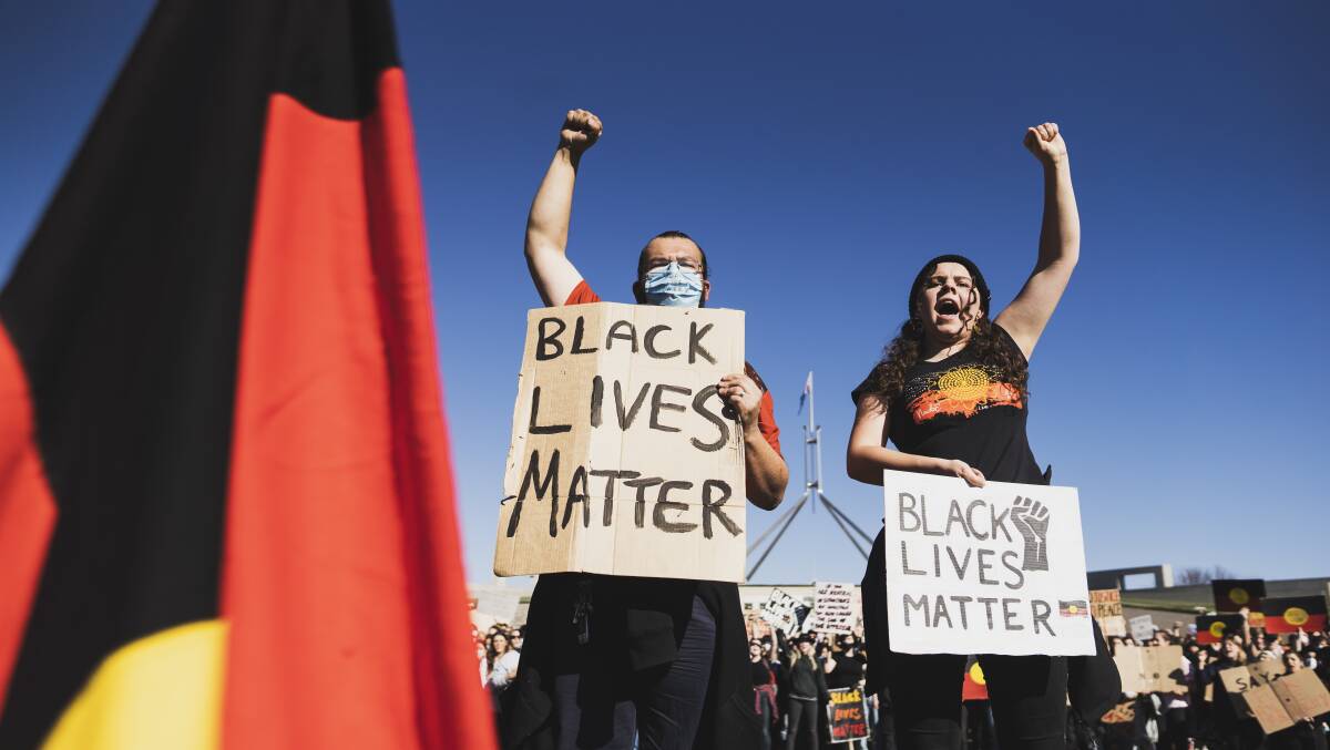 A Black Lives Matter protest in Canberra on Friday. Picture: Dion Georgopoulos