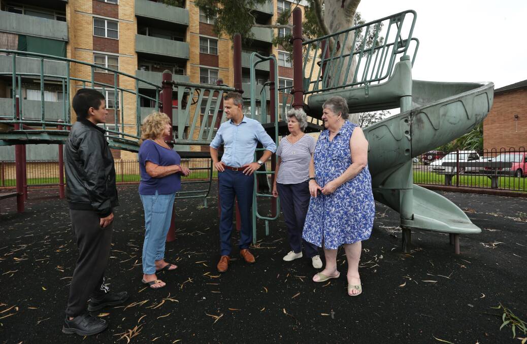 Millie Martinez, Fay Rothero, Newcastle MP Tim Crakanthorp, Janice Patterson and Elaine Campbell at the Hamilton South playground. There is a petition to save the equipment from being pulled down. Picture: Simone De Peak