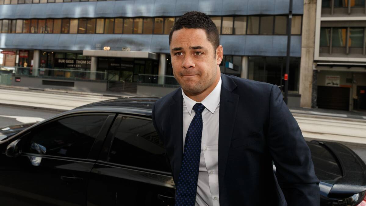 Jarryd Hayne arrives at Newcastle Courthouse on Wednesday morning. Picture: Max Mason-Hubers