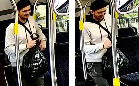 CCTV images of one of the men Lake Macquarie police want to speak with as part of their investigation into an alleged case of intimidation and threatening of a bus driver at Teralba. Picture supplied