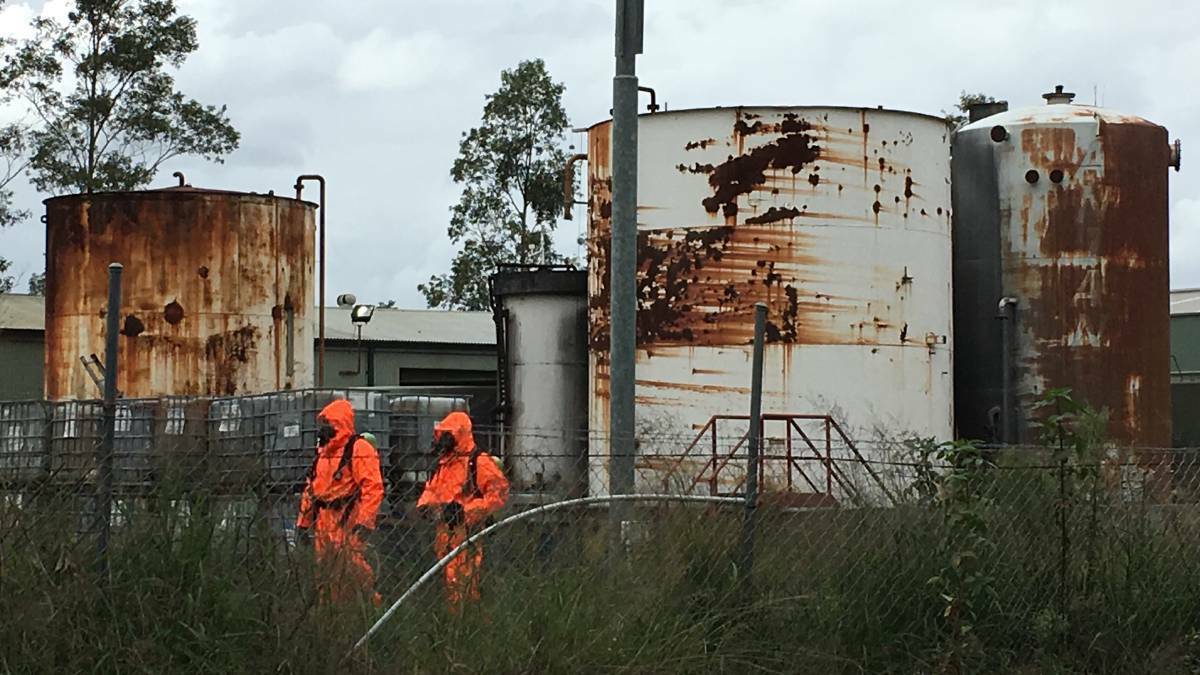 A hazardous material crew at the Truegain site at Rutherford in 2017. Picture: Perry Duffin