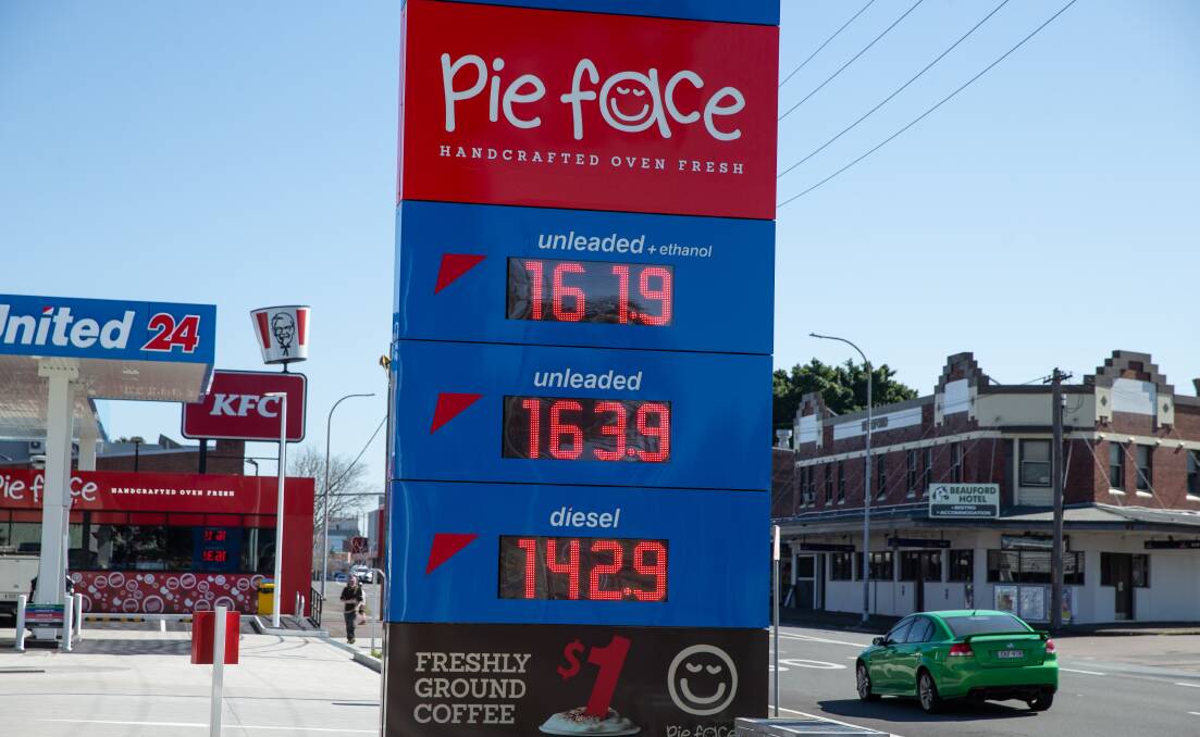 Costly: A petrol price board in Mayfield on Friday. Picture: Marina Neil