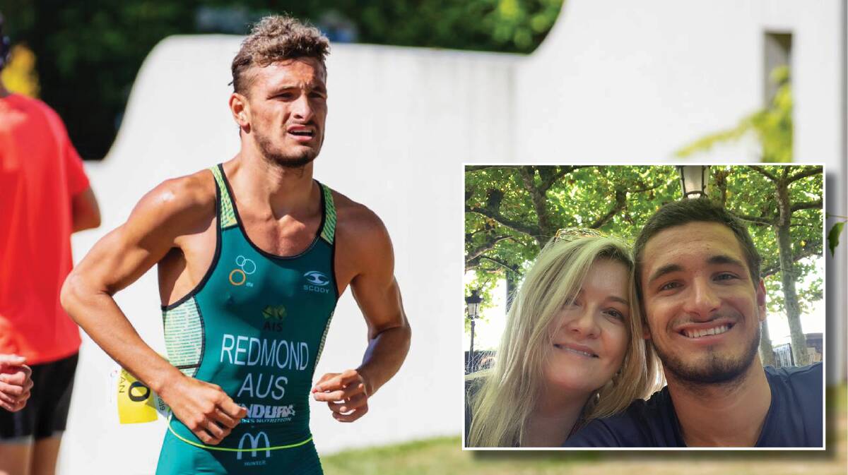 'Tough kid': Newcastle triathlete Lorcan Redmond, 19, representing Australia and (inset) Redmond with his mum, Triple M radio personality Tanya Wilks, the day before the crash.