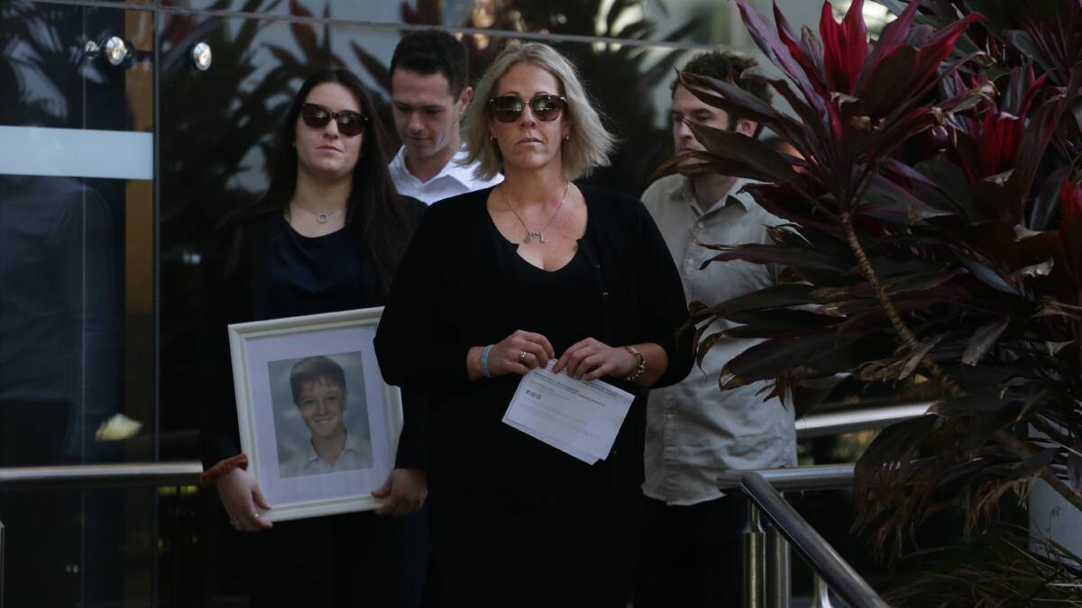 Luca Raso's mother Michelle Degenhardt with Luca's sister Victoria and brothers Nicholas and Sam at Newcastle courthouse. Picture: Simone De Peak