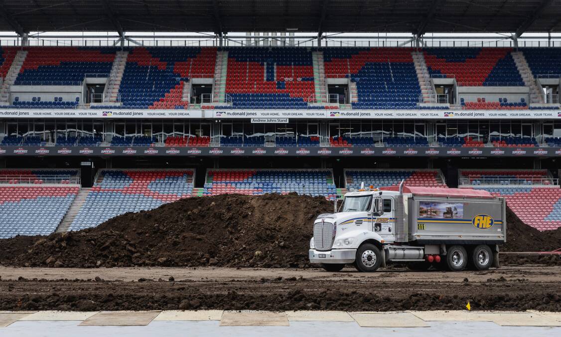 The recent supercross event required mountains of dirt to be dumped on the playing surface at Turton Road. Picture by Marina Neil