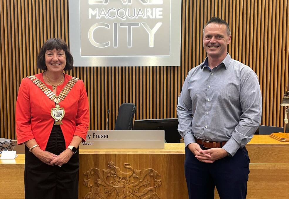 Lake Macquarie mayor Kay Fraser with new deputy mayor Jason Pauling.