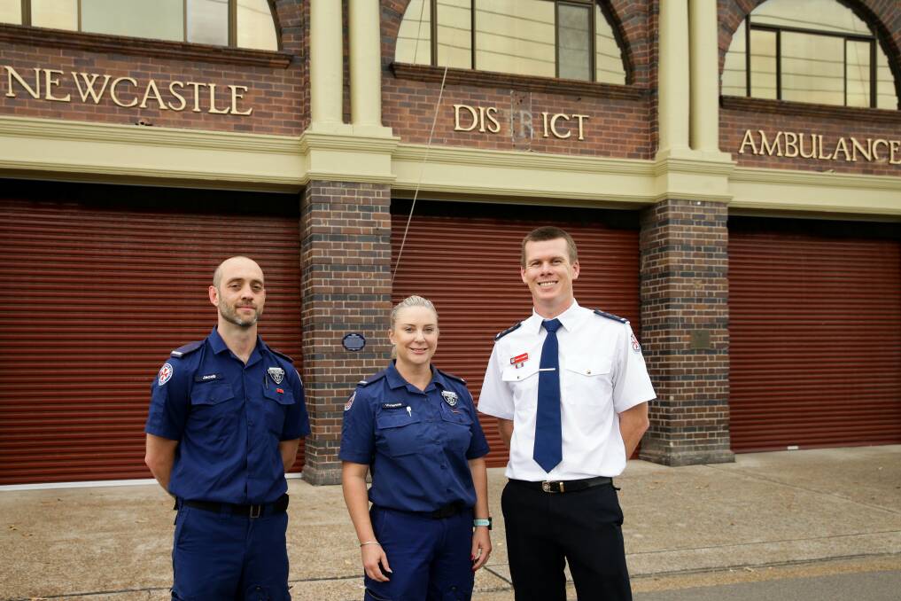 Courage: NSW Ambulance paramedics Jacob Paff, Vivienne Velt and Inspector Mick O'Connor. Picture: Jonathan Carroll