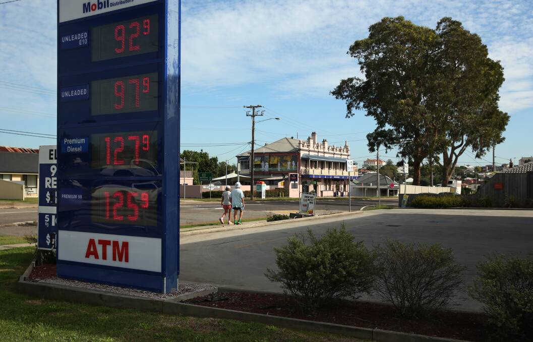 A petrol price board at Kurri Kurri last week. Picture: Simone De Peak
