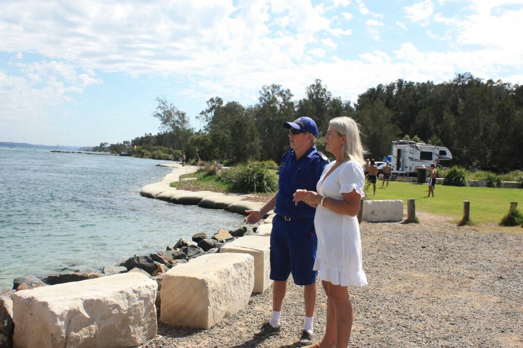 Swansea MP Yasmin Catley and Marine Rescue Lake Macquarie commander Jim Wright earlier this year. Picture supplied