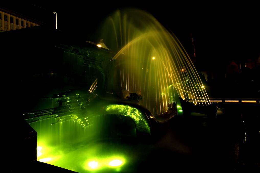 Civic Park fountain lit up green for lymphoma awareness in 2012. Picture: Simone De Peak

