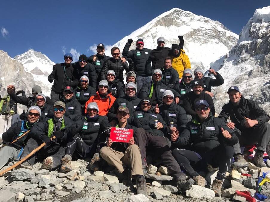 Goal achieved: The crew at Everest Base Camp, 5364 metres above sea level. Picture: Supplied
