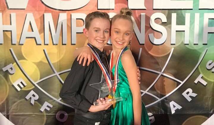 Will Dyson, 12, and Ella Cox, 10, won a major prize at the World Championship of Performing Arts in Las Angeles. Pictures: Supplied