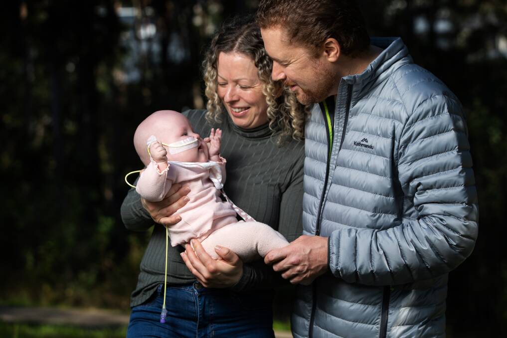 Christie and Brad Rea with baby Imogen. Picture: Marina Neil