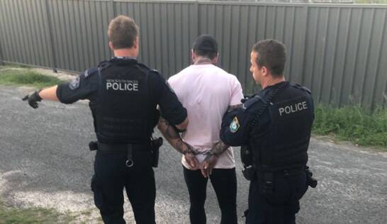 Police arrest the man at Heatherbrae on Tuesday evening. Picture: NSW Police