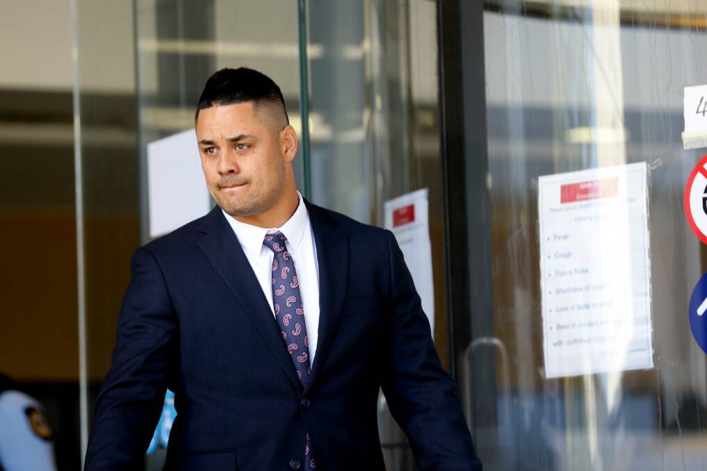 Jarryd Hayne outside Newcastle courthouse in 2020. Picture by Jonathan Carroll