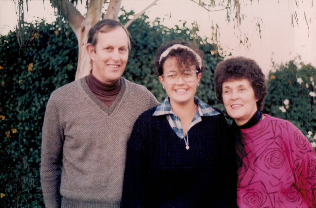 Family: Melissa Hunt (centre) as a teenager in 1986 with Ron and Jan Hallett, who adopted her when she was six weeks old.