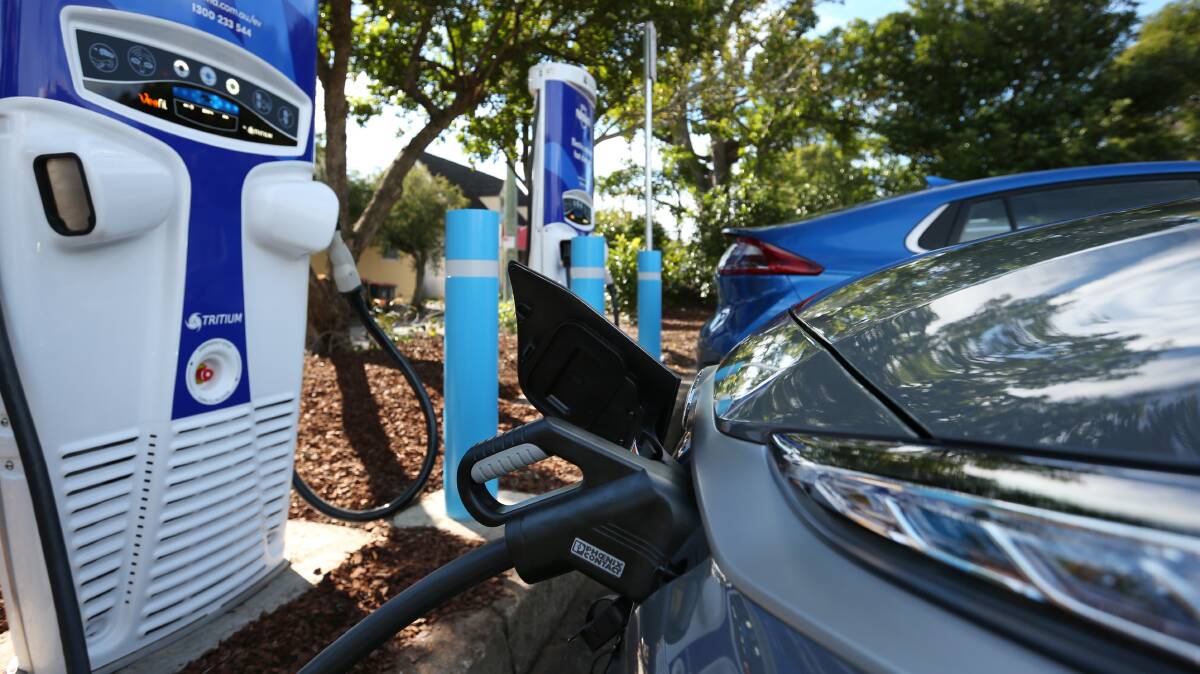 The electric vehicle chargers at Wallsend. Picture: Simone De Peak