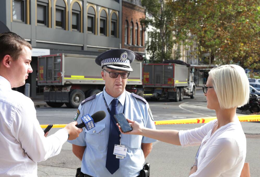 Newcastle police Chief Inspector Gerard Lawson at the scene on Wednesday morning. Picture: Simone De Peak