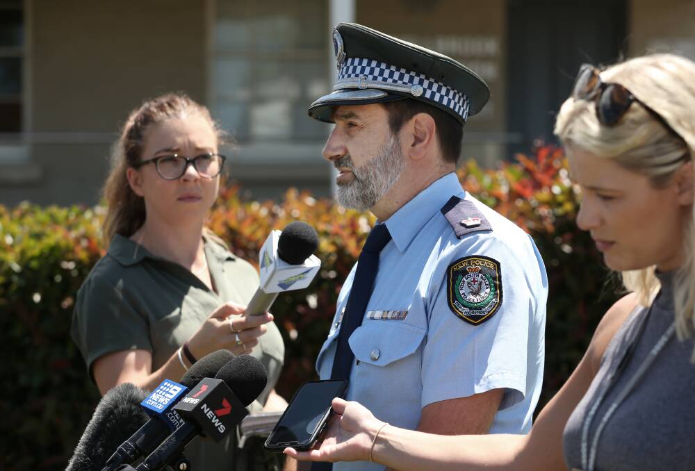 Chief Inspector Guy Guiana speaks to reporters at Muswellbrook on Monday. Picture: Simone De Peak