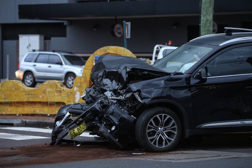 The crash scene at the intersection of Hanbury Street and Maitland Road at Mayfield on Wednesday evening. Picture: Marina Neil
