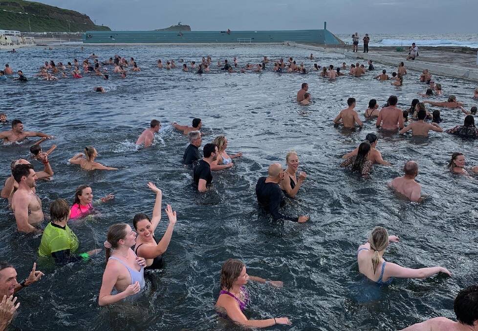 All in: The whirlpool at the ocean baths on Friday morning. Picture: Simone De Peak