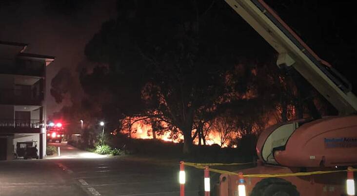 Blaze: The bushfire in the Taylors Beach area on Sunday night. Picture: NSW Rural Fire Service