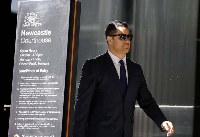 Jarryd Hayne arriving at Newcastle courthouse last year. 
