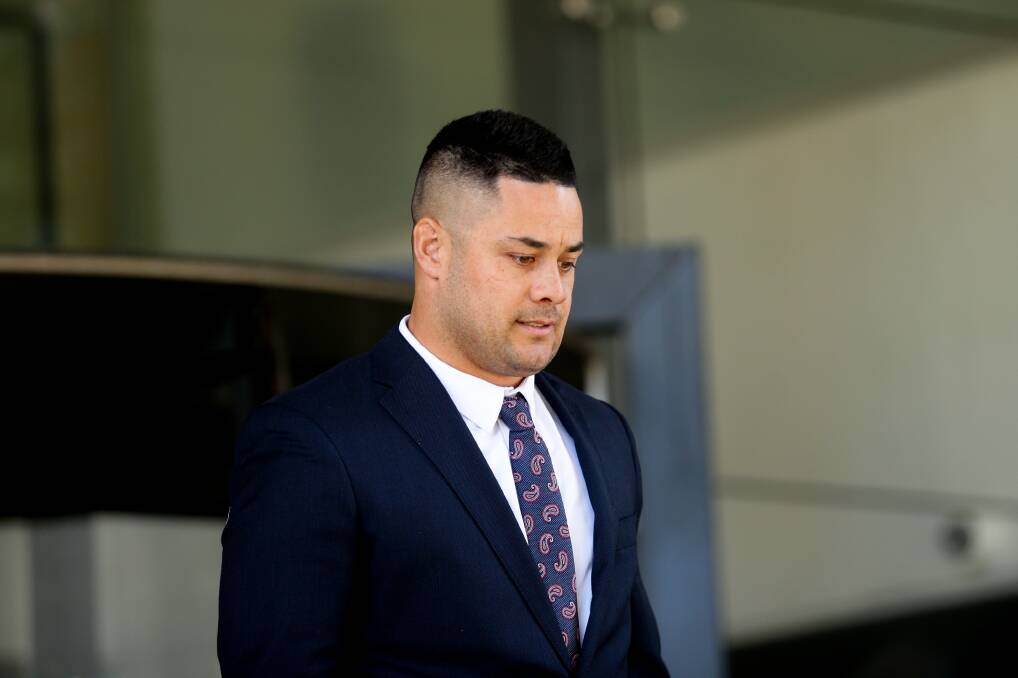 ACCUSED: Jarryd Hayne leaves Newcastle District Court during his rape trial. The jury on Thursday heard from the alleged victim's mother and the taxi driver who drove Mr Hayne to the woman's house and then on to Sydney. Picture: Jonathan Carroll
