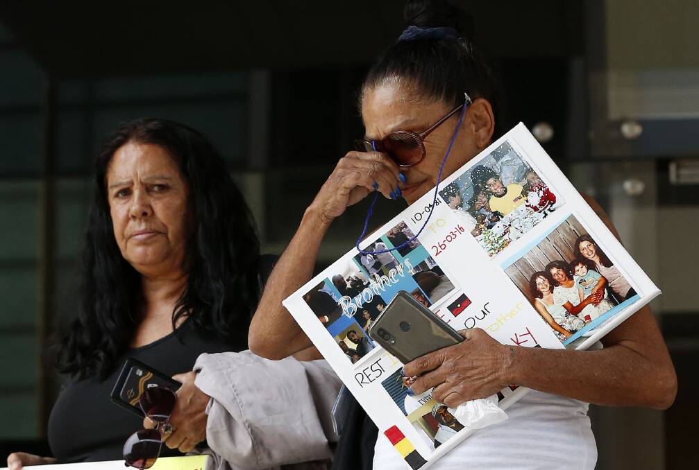DISTRAUGHT: Beryl Dickson, the mother of Richard Slater, with Pauline Dickson outside court. Picture: Darren Pateman/AAP