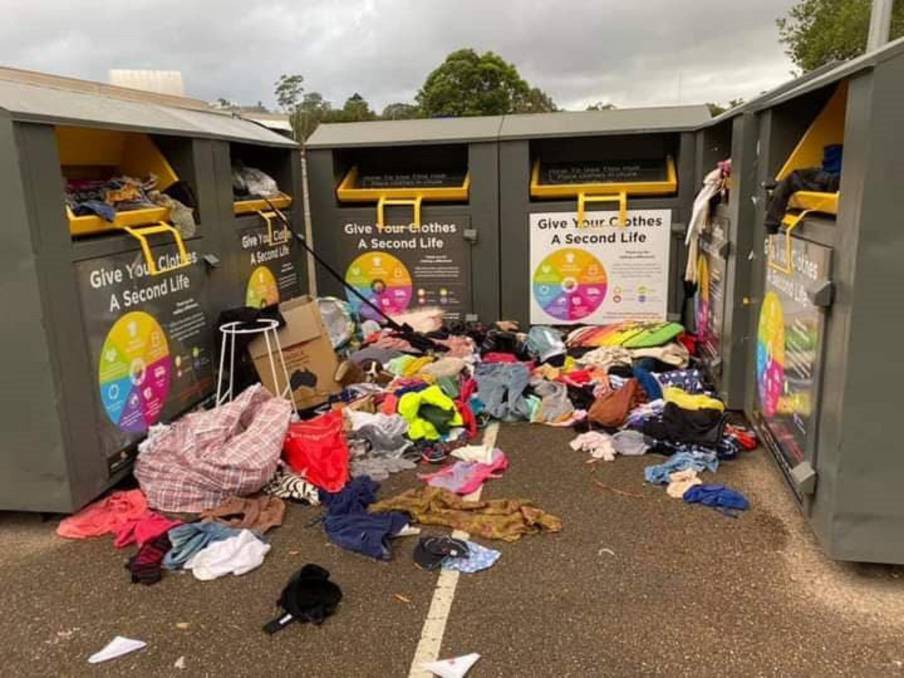 DOB THEM IN: The large pile of rubbish left outside the charity bins at Wallsend earlier this week. With CCTV not covering the bins, people are being urged to dob the dumpers in. Picture: Sonia Hornery 