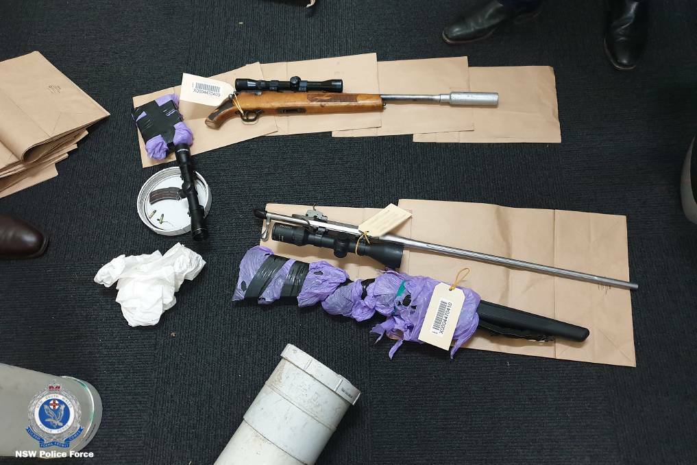 Some of the firearms seized by police after the arrest of two young men who had been on a months-long rural crime spree. Picture by NSW Police

