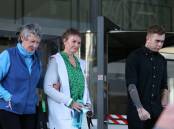 NO JUSTICE: Ian Pullen's mother, Gillian, his wife, Vicki, and his son, Cody, outside Newcastle courthouse on Tuesday. The family said they were "disappointed" with the jail term for Joshua Knight and described it as a "kick in the guts". Picture: Simone De Peak 