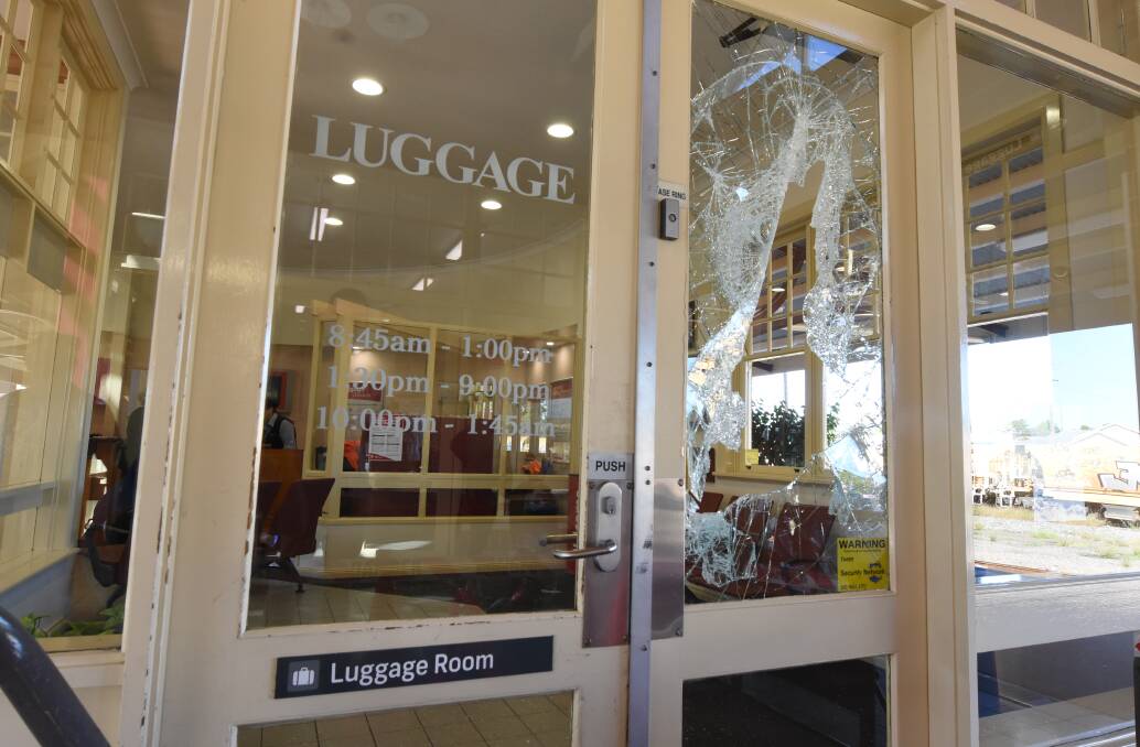 Damage: The entrance to the luggage room at Taree Railway Station was smashed in the incident. Photo: Scott Calvin.