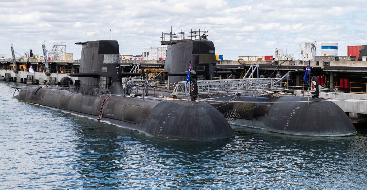 Australia's nuclear submarines could be more than twice as large as these pictured at the Western Australian base last year. Picture: AAP