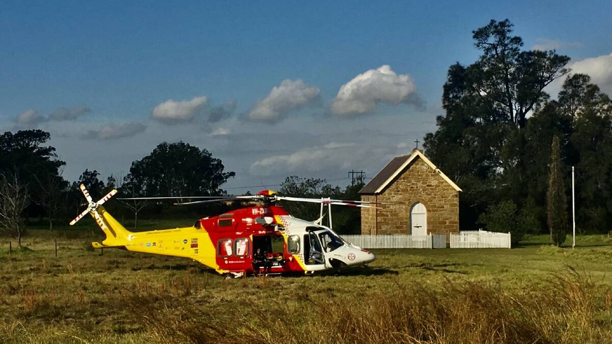 ON SCENE: The Westpac Rescue Helicopter assisted in the treatment of a woman in her 40s at Tomago. Picture: Northern NSW Helicopter Rescue Service
