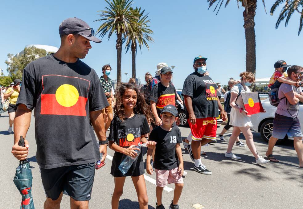 A crowd of about 2000 - First Nations people as well as non-Indigenous supporters - took part in a day of mourning and, later, cultural celebration in Newcastle on Tuesday. Picture: Max Mason-Hubers