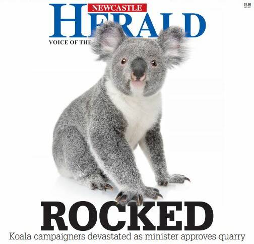 The front page of Wednesday's Newcastle Herald.