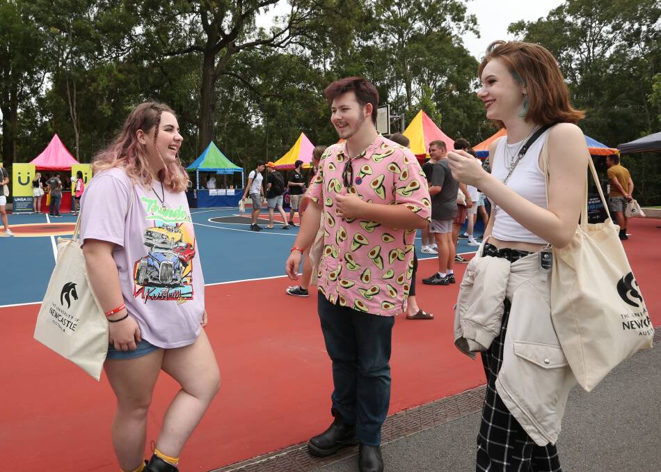 New chapter: Ella Geyer, Jackson Jarrett and Maya Jakovljevic spoke to the Newcastle Herald earlier this week about beginning their tertiary journey at the University of Newcastle. Picture: Simone De Peak