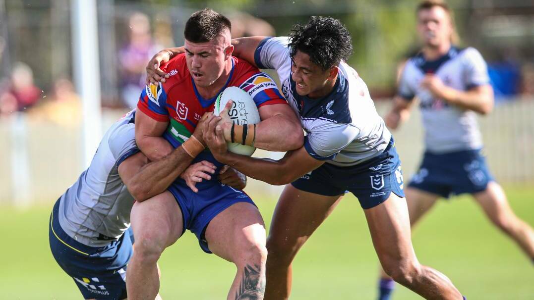 RECAP: An undermanned Newcastle Knights were out-classed 30-10 by defending NRL premiers Melbourne Storm in a trial in Albury earlier this year. Picture: James Wiltshire/Border Mail