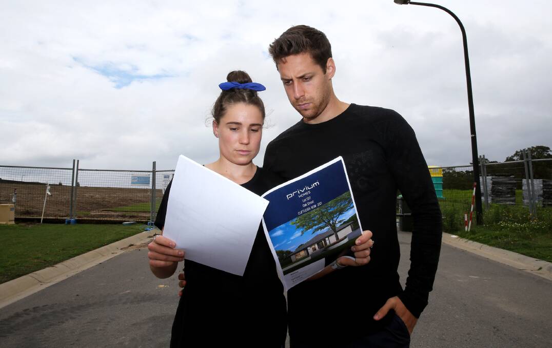 'Not good enough': Katie Smee and Jarrod Sansom laid down $16,088 as a deposit for a house which exists on paper only. Picture: Peter Lorimer