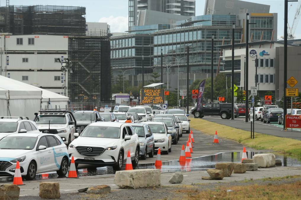 Cars lined up at the Honeysuckle testing site in Newcastle this week. Picture: Jonathan Carroll