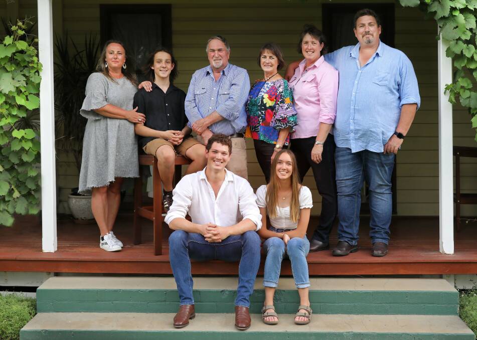 WINNERS: The Scarborough family at their Gillards Rd, Pokolbin, vineyard: Sally Scarborough and her son Jack, Ian and Merralea Scarborough, Liz Riley and her husband Jerome Scarborough and their children Callum and Hannah. Picture: Elfes Images