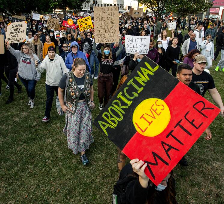 PROTEST: Newcastle echoed to the chant of "Black Lives Matter" as thousands marched through the city to protest against racism and Aboriginal deaths in custody.