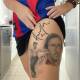 SIGNATURE ARTWORK: Amy Pepper shows off her freshly tattooed leg.