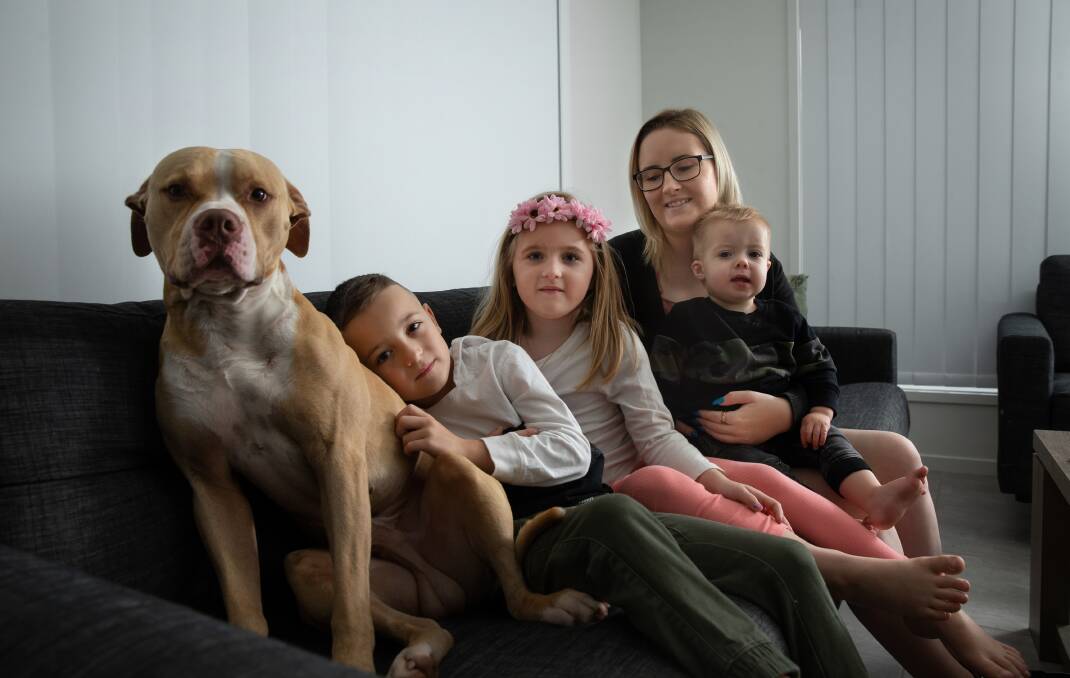 We are family: Shannon Trapman, with children Chase 7, Allirah 5 and Cruz 1, plus family dog Kaos, said she "wanted to prove everyone wrong". Picture: Marina Neil 